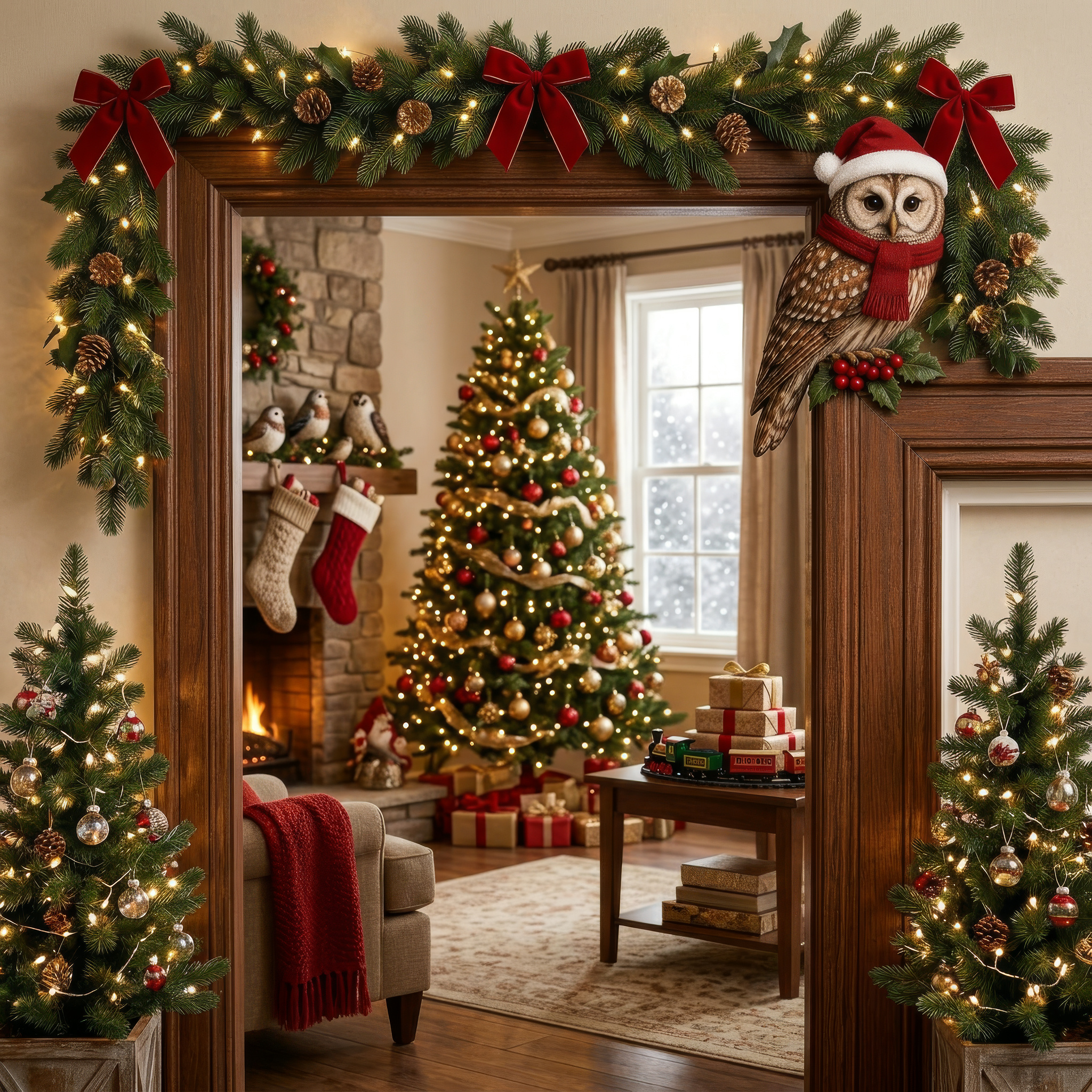 Christmas Bird Wooden Door Topper – Santa Hat & Scarf Bird Corner Decor