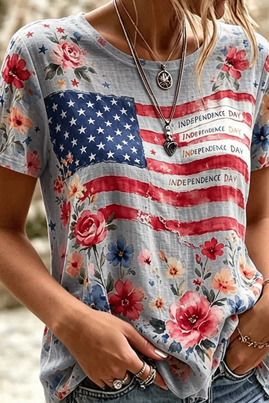 Women's Independence Day Flag Art Casual Cotton Linen Short Sleeve T-shirt