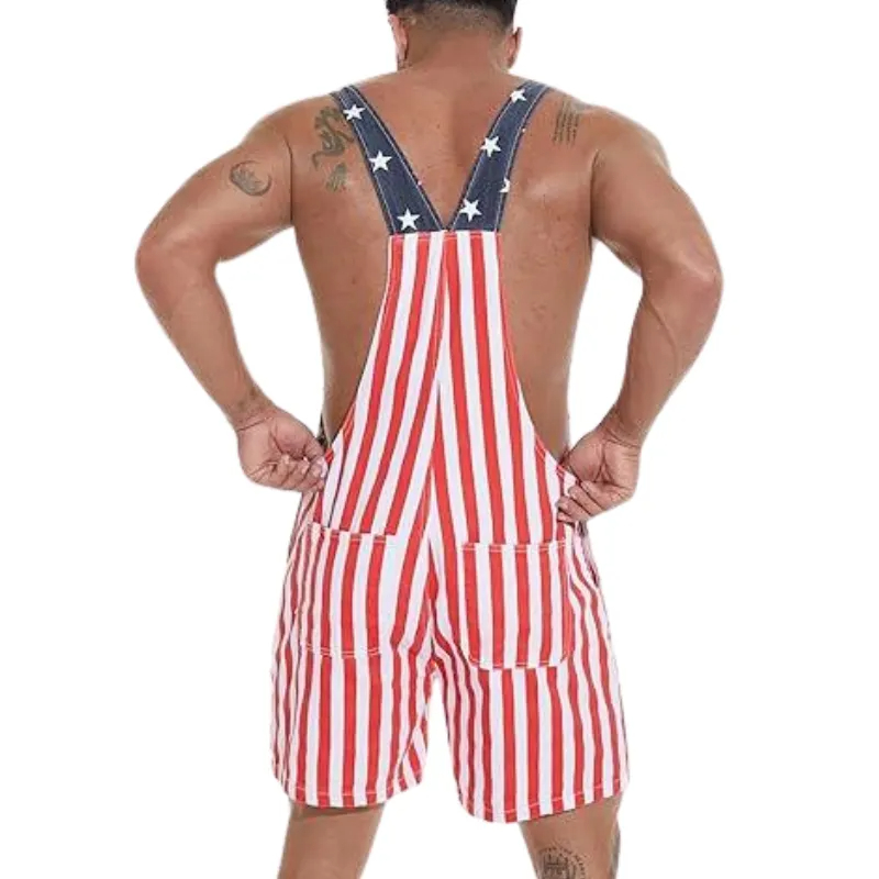 Flag Overalls Denim Shorts Denim Jumpsuit