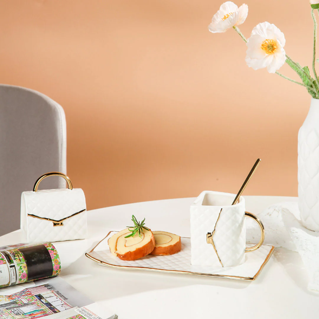 Handbag-Shaped Creative Mug With Saucer & Spoon-Grand Kitchen