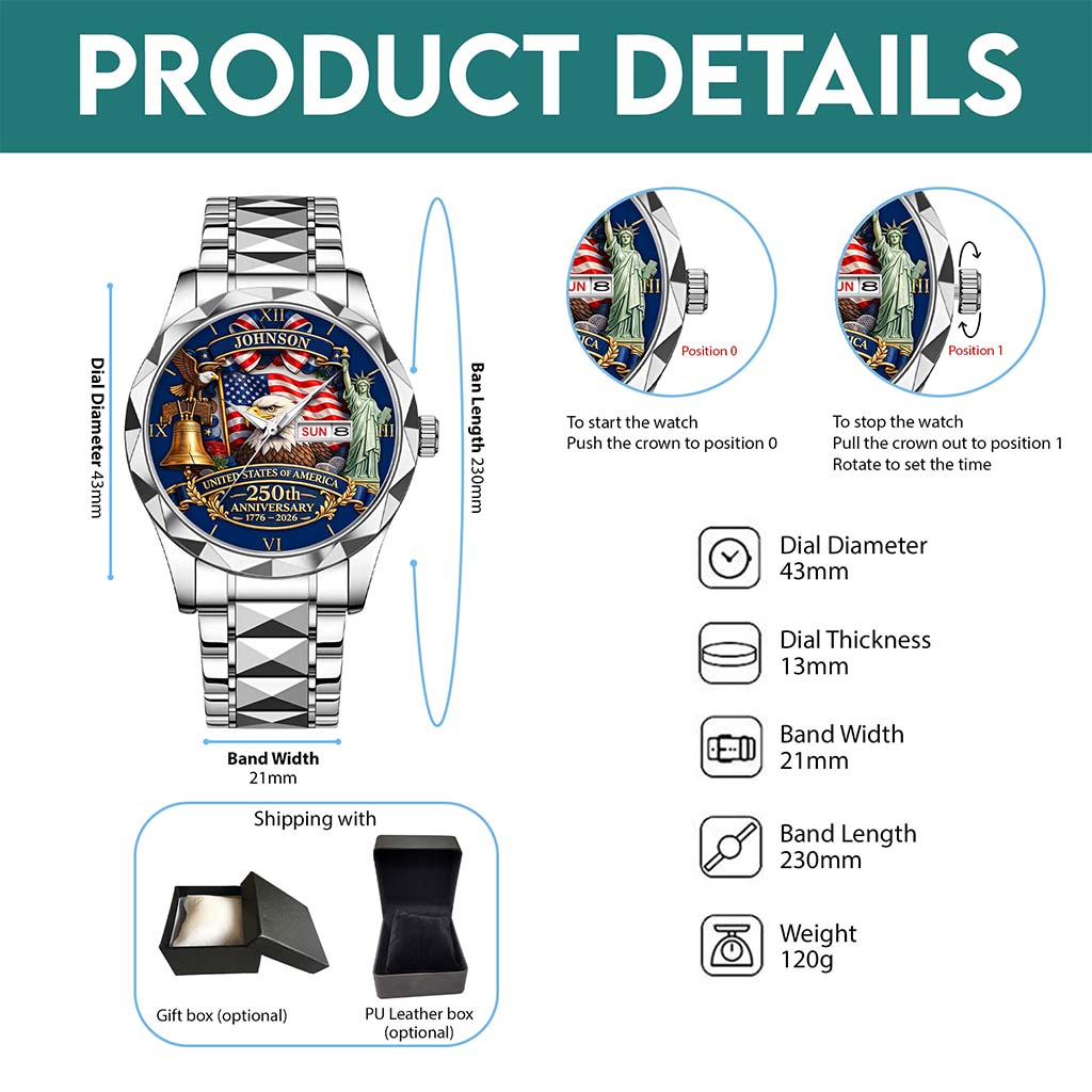 Personalized United State 250th Anniversary Alloy Luxury Quartz Watch