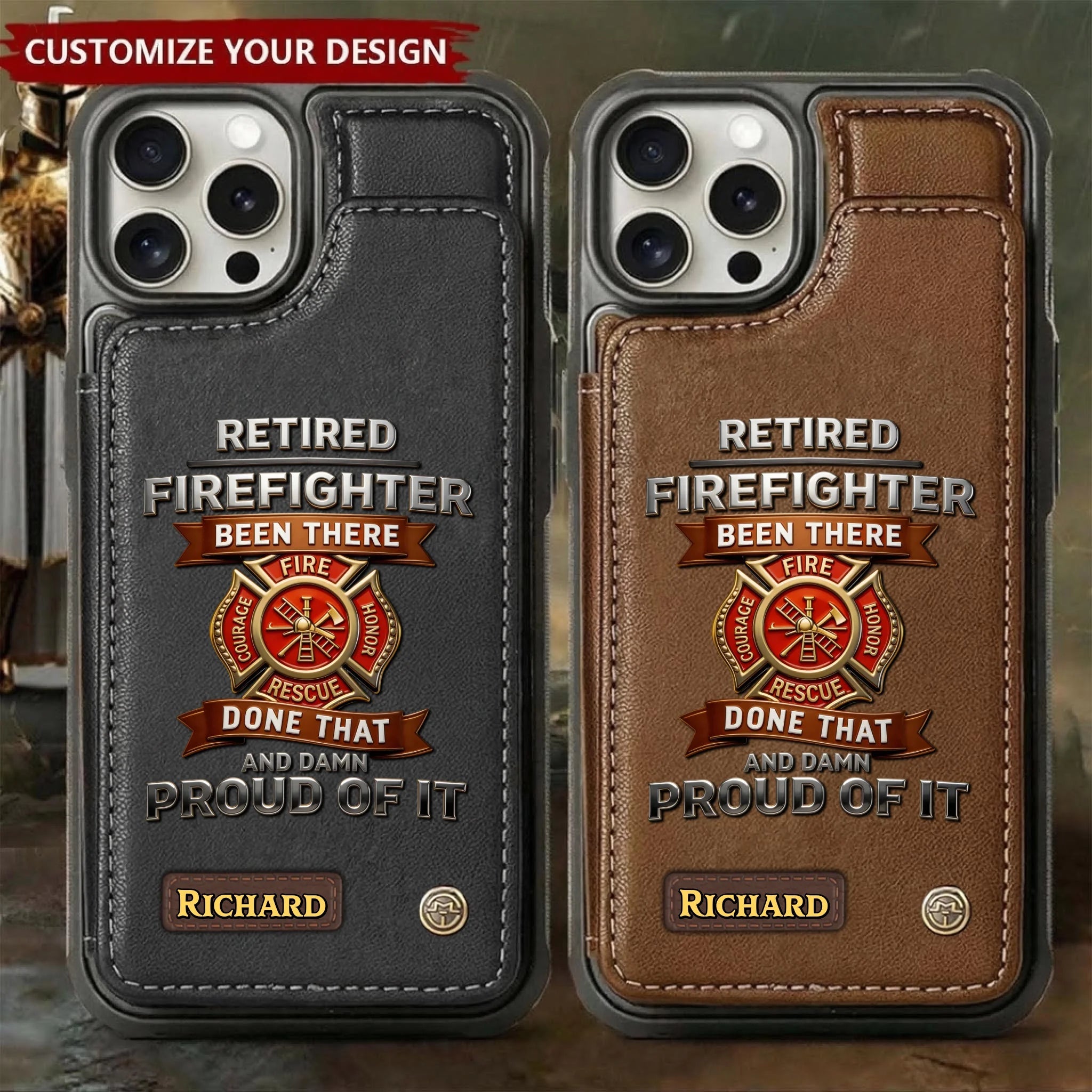 Personalized Retired Firefighter Wallet Phone Case