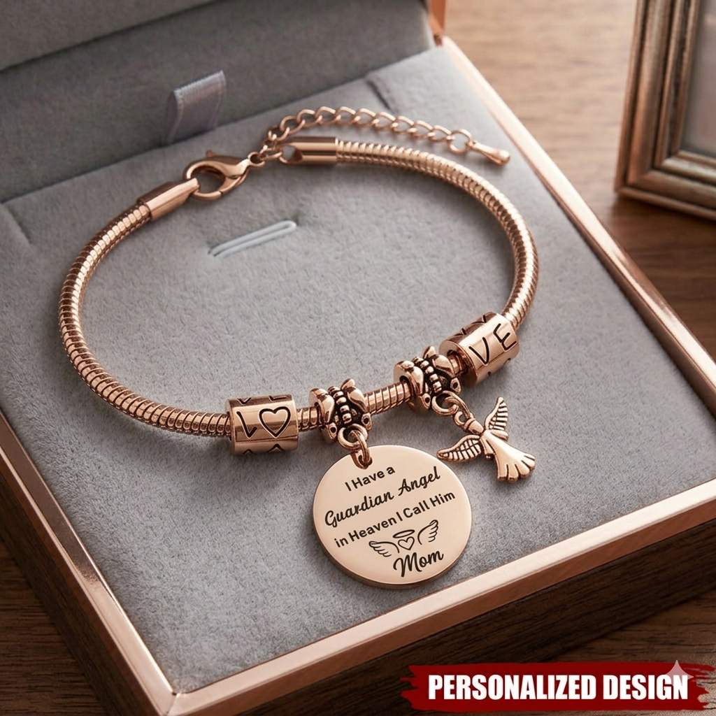 I have a guardian Angel in heaven - Personalized Memorial Gifts Bracelet