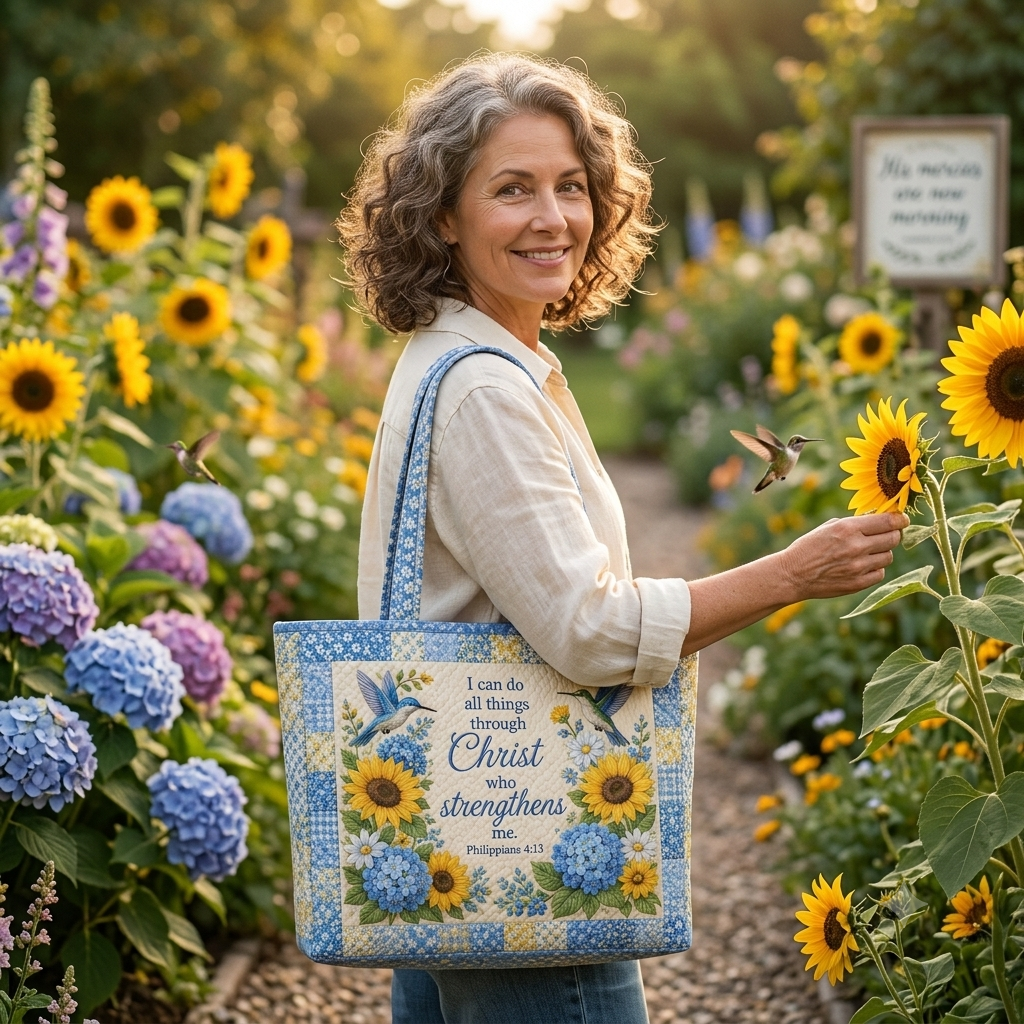 Sunflower Hummingbird Faith Bag
