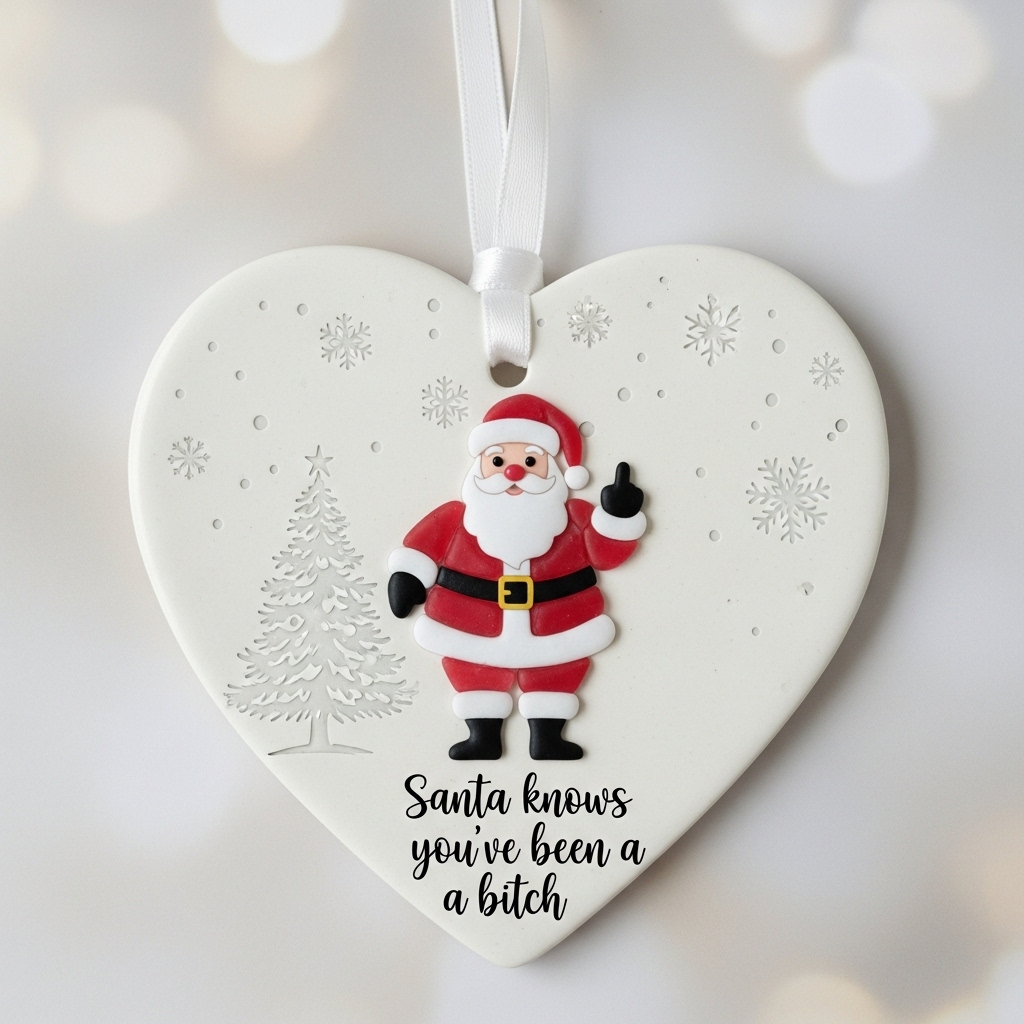 "Santa Claus Middle Finger" Christmas heart-shaped gift