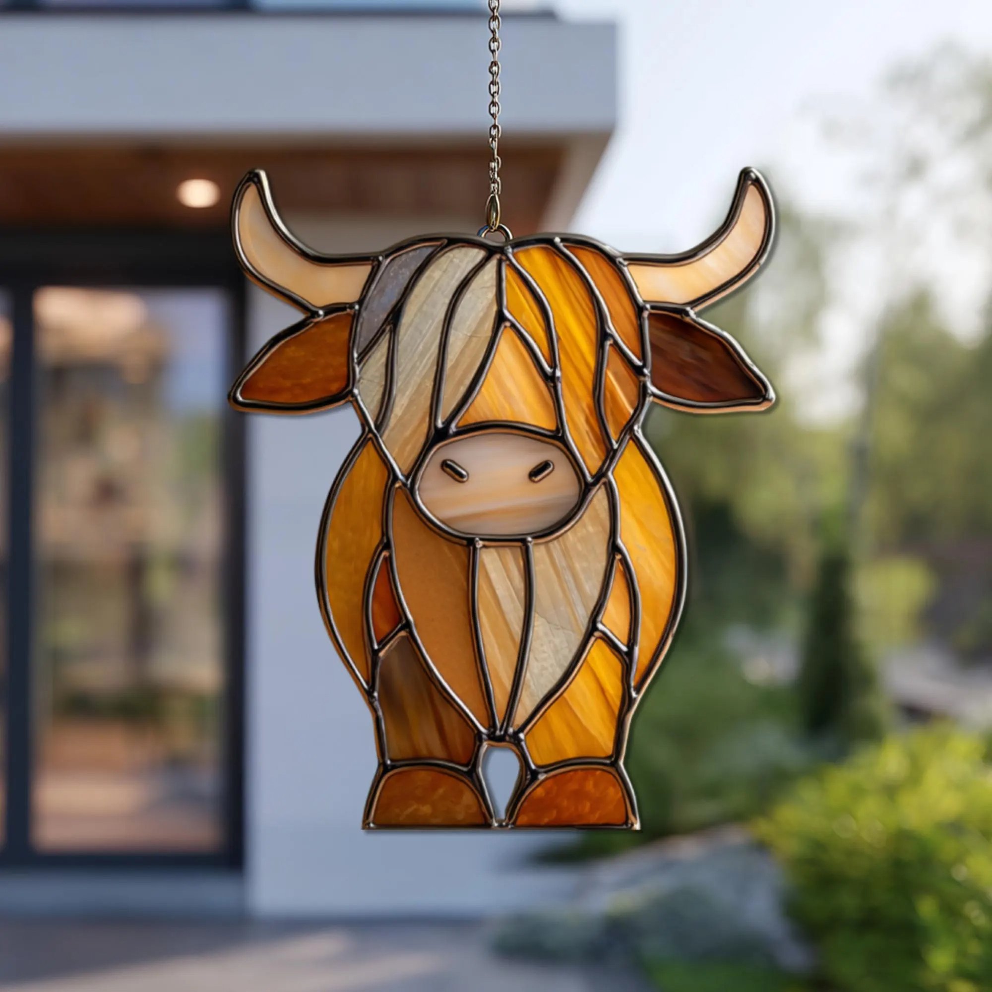 Highland Cow Suncatcher | Stained Glass Style Window Hanging