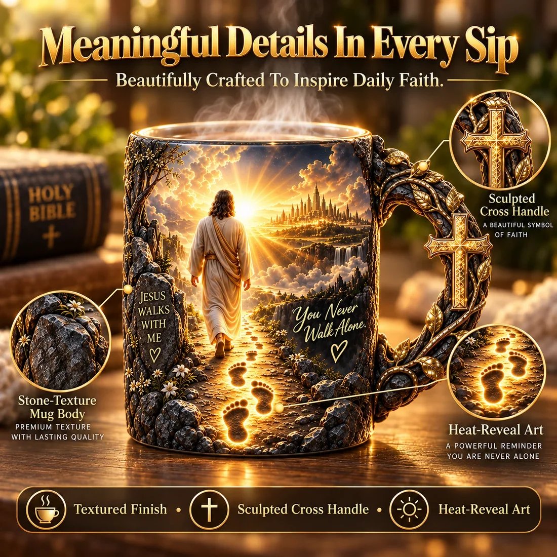 🔥 Last Day 50% OFF - ✝️🙏 Jesus Walks With Me – Heat-Reveal Faith Mug | You Are Never Alone