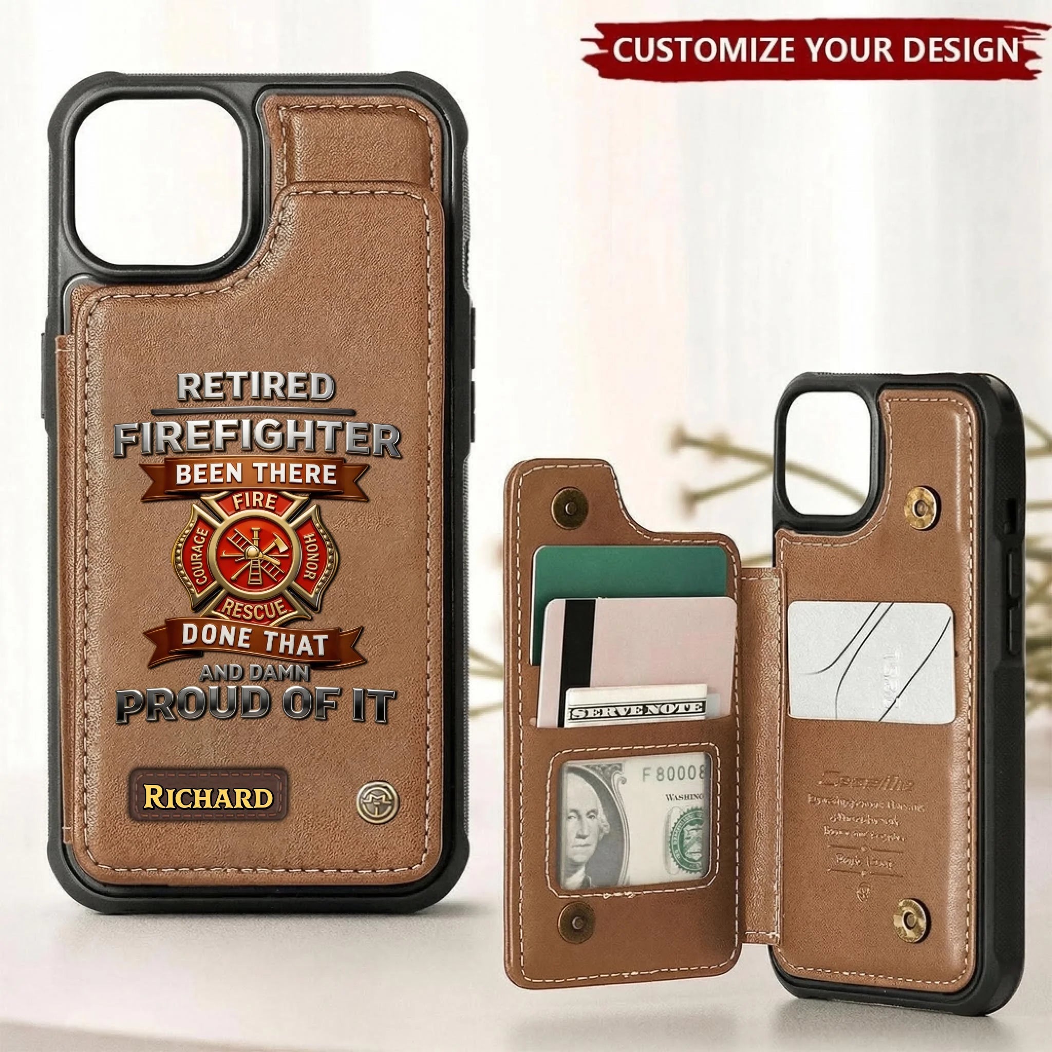 Personalized Retired Firefighter Wallet Phone Case