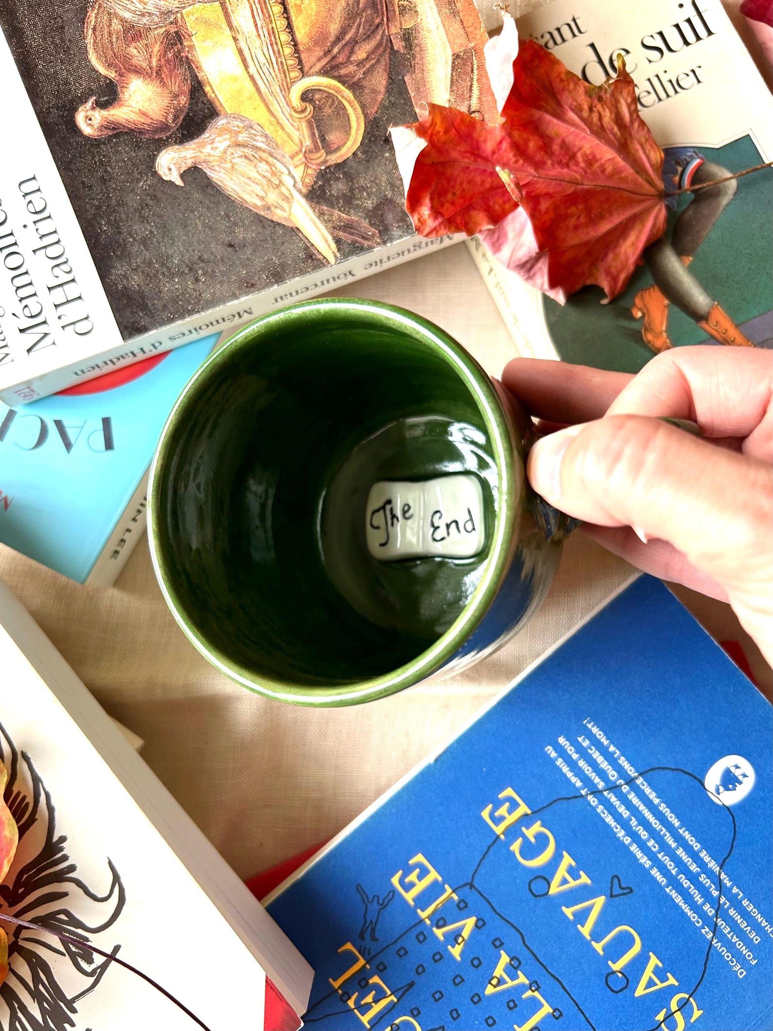 The Librarian Green Mug - with tiny book inside