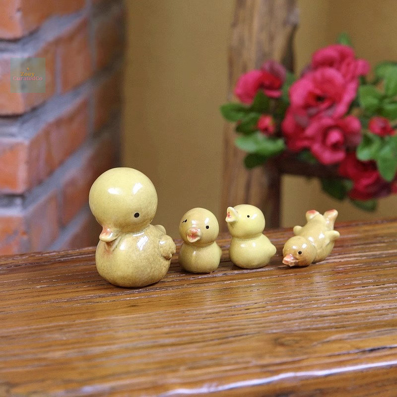 Cute Yellow Ducks Set, Handcrafted Decorative Figurines