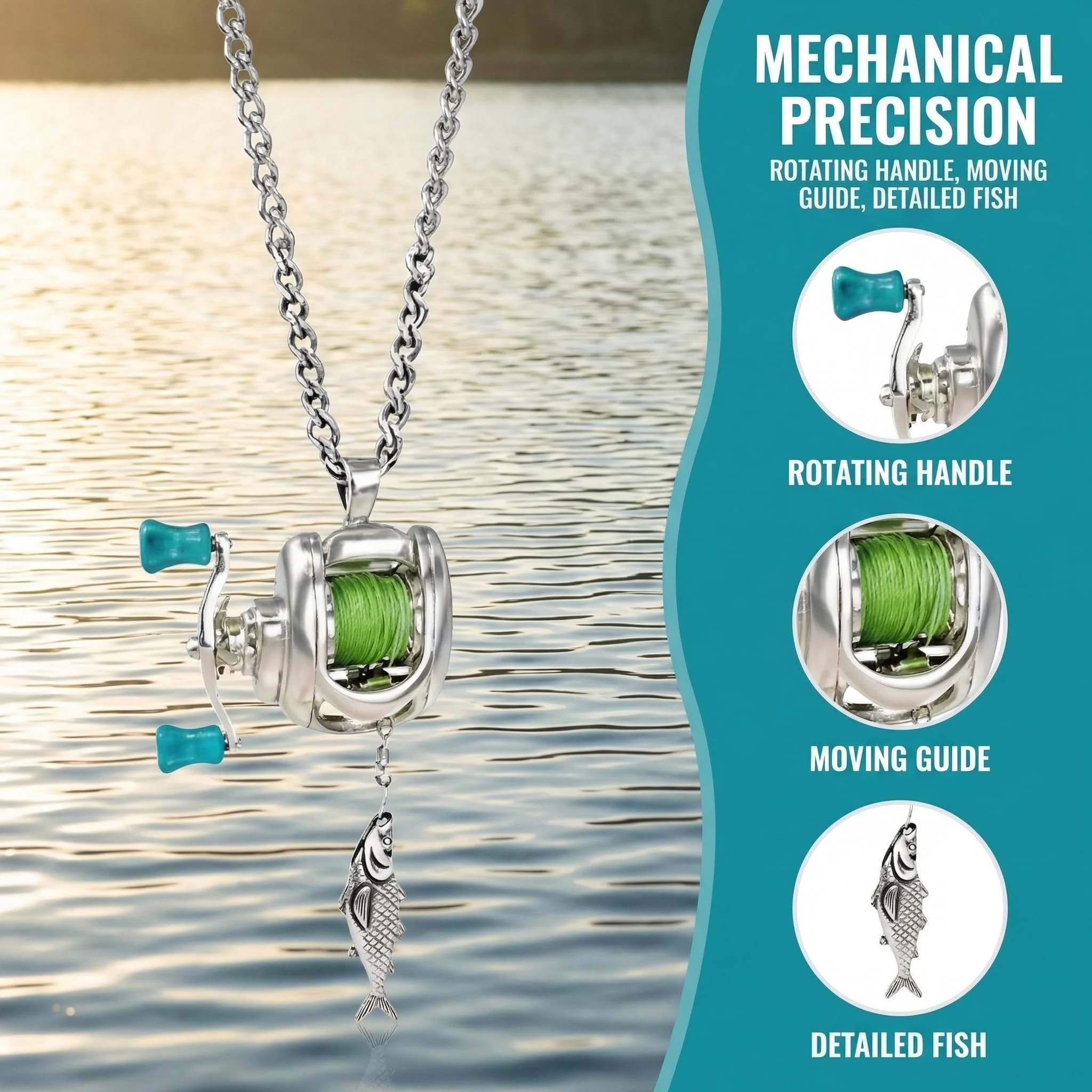 🌲2026 Special Gift 🎁Rotating Mini Fishing Reel Necklace & Ring