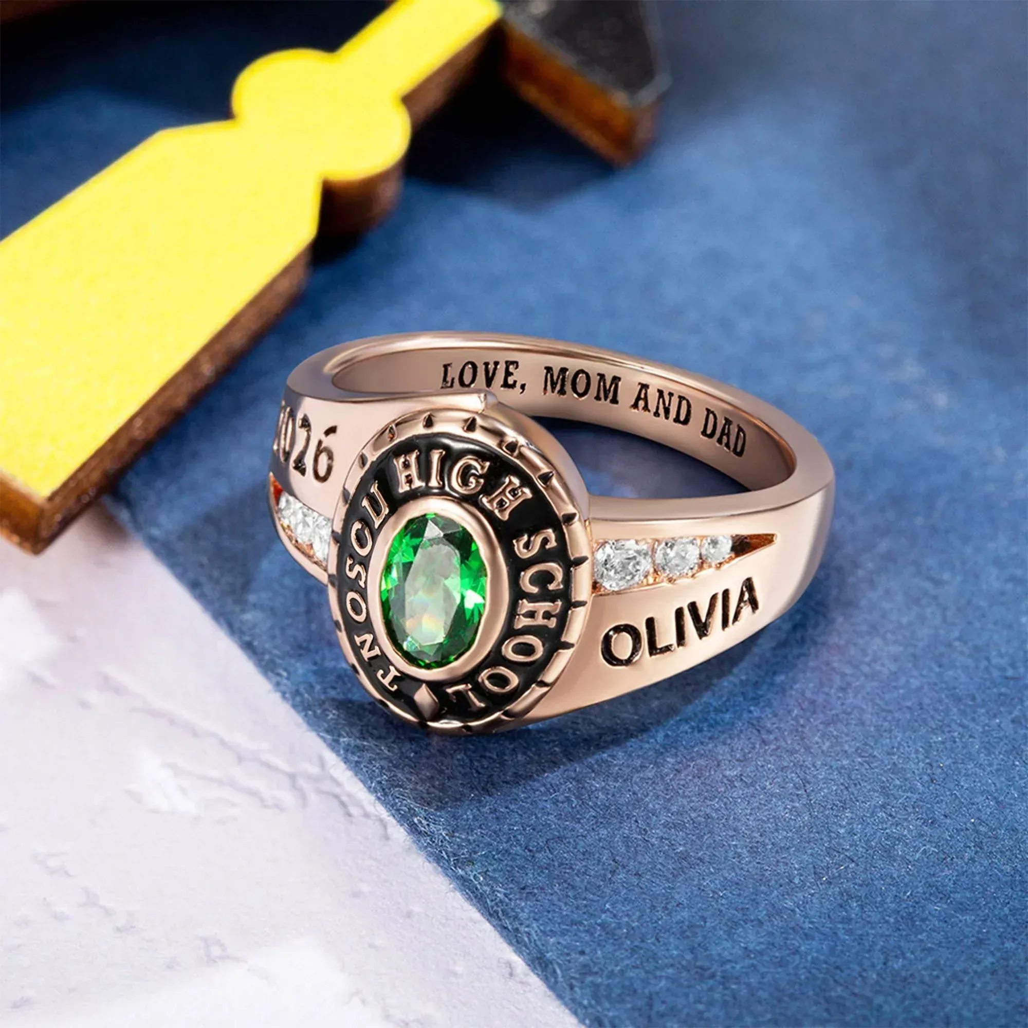 Custom Engraved Birthstone Sterling Silver Graduation Ring Gifts for Graduates