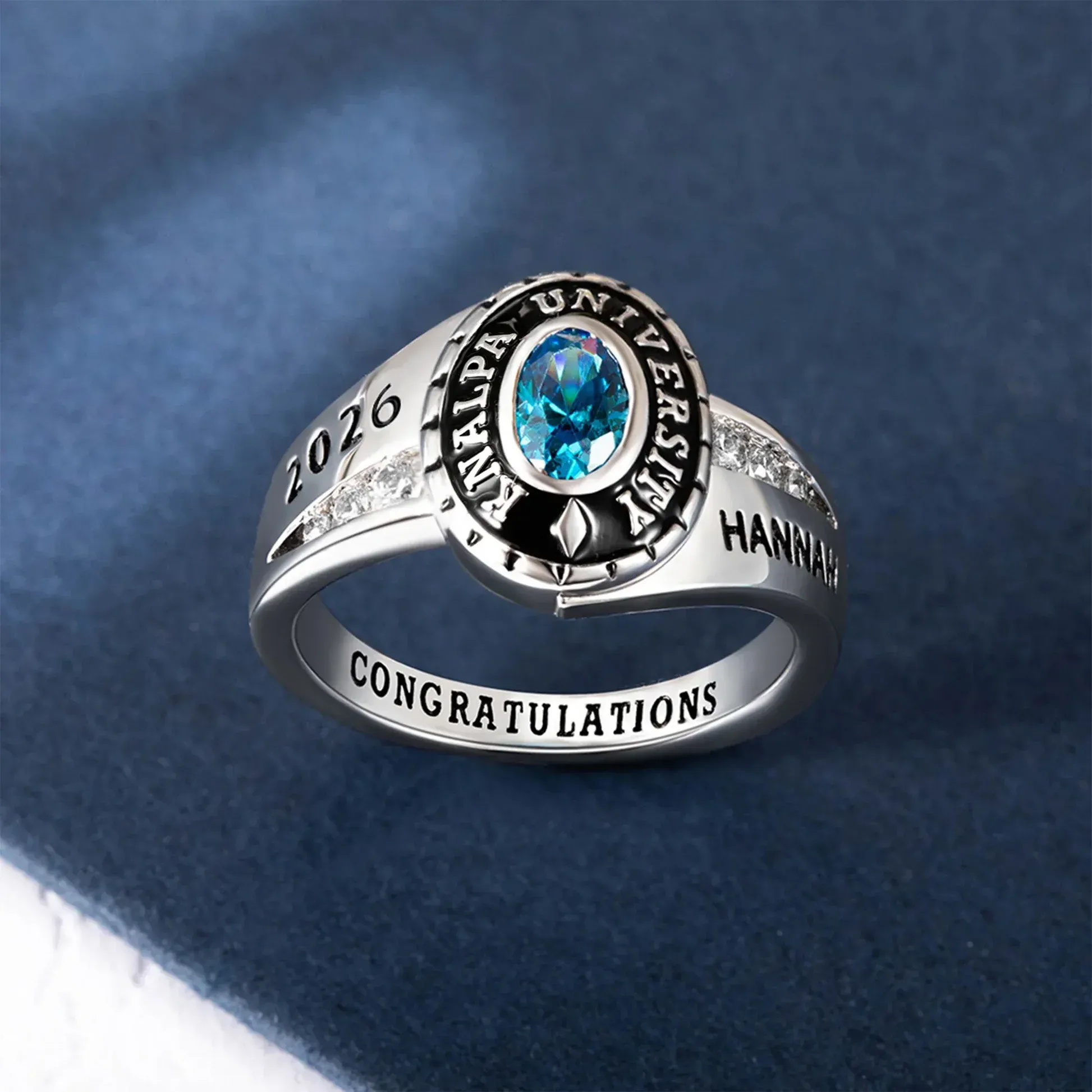 Custom Engraved Birthstone Sterling Silver Graduation Ring Gifts for Graduates