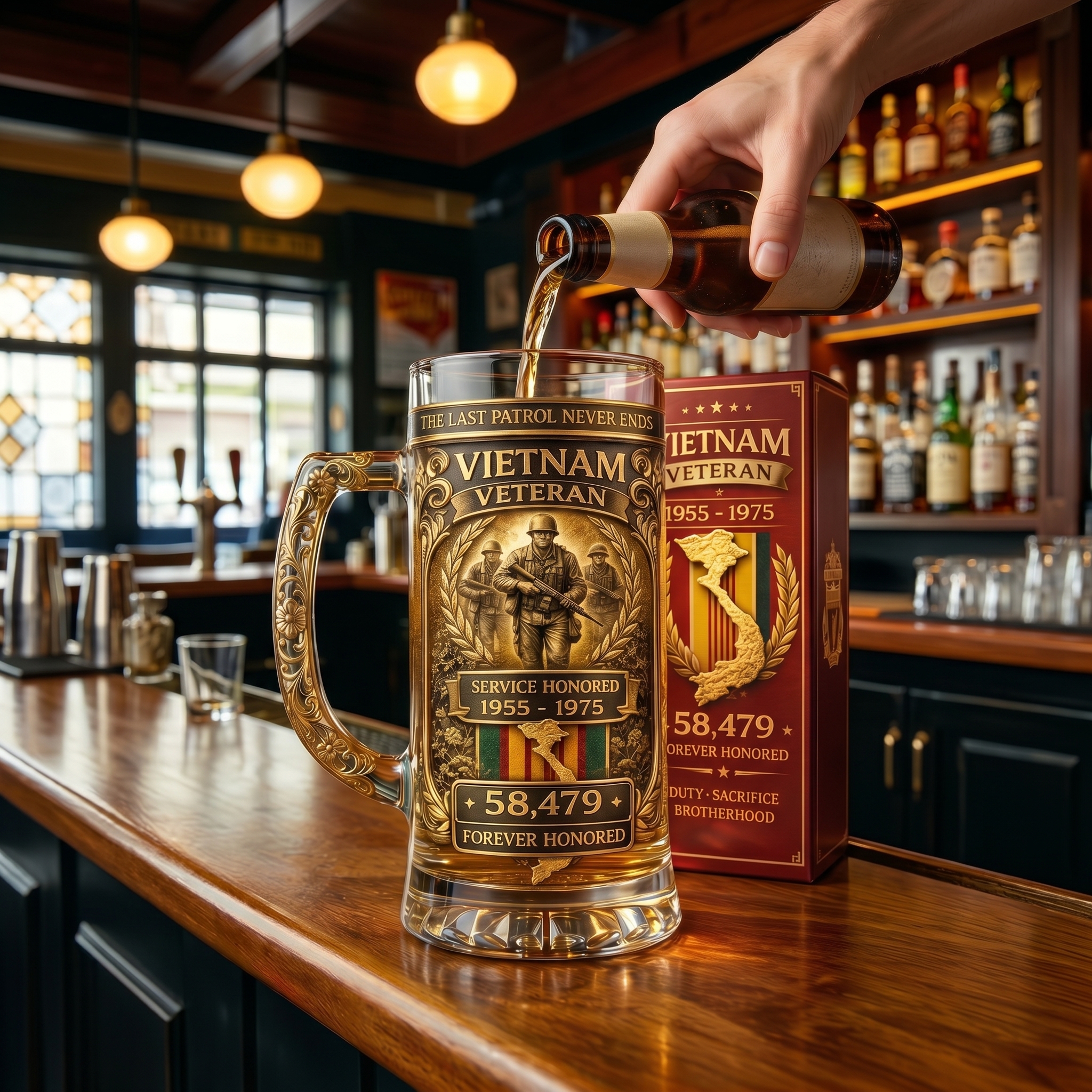 🇺🇸 Vietnam Veteran Memorial Beer Mug — Honor the Service · Remember Forever