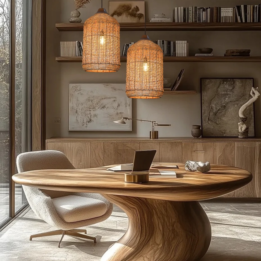 Dining Room Oversize Wabi-sabi Rattan Pendant Lampshade Quality Handwoven Chandelier