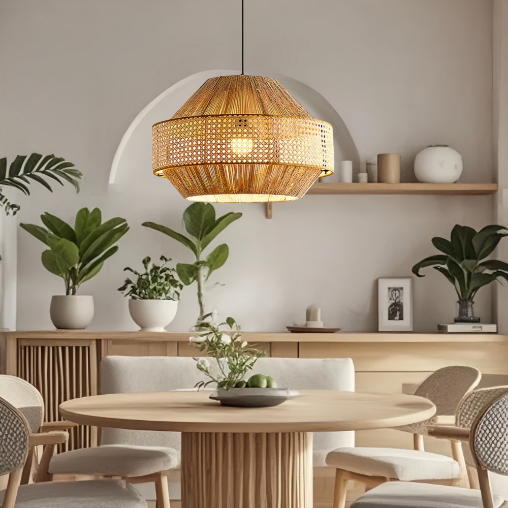 Japanese Wabi Sabi Style Retro Hemp Rope Rattan Woven Pendant Light