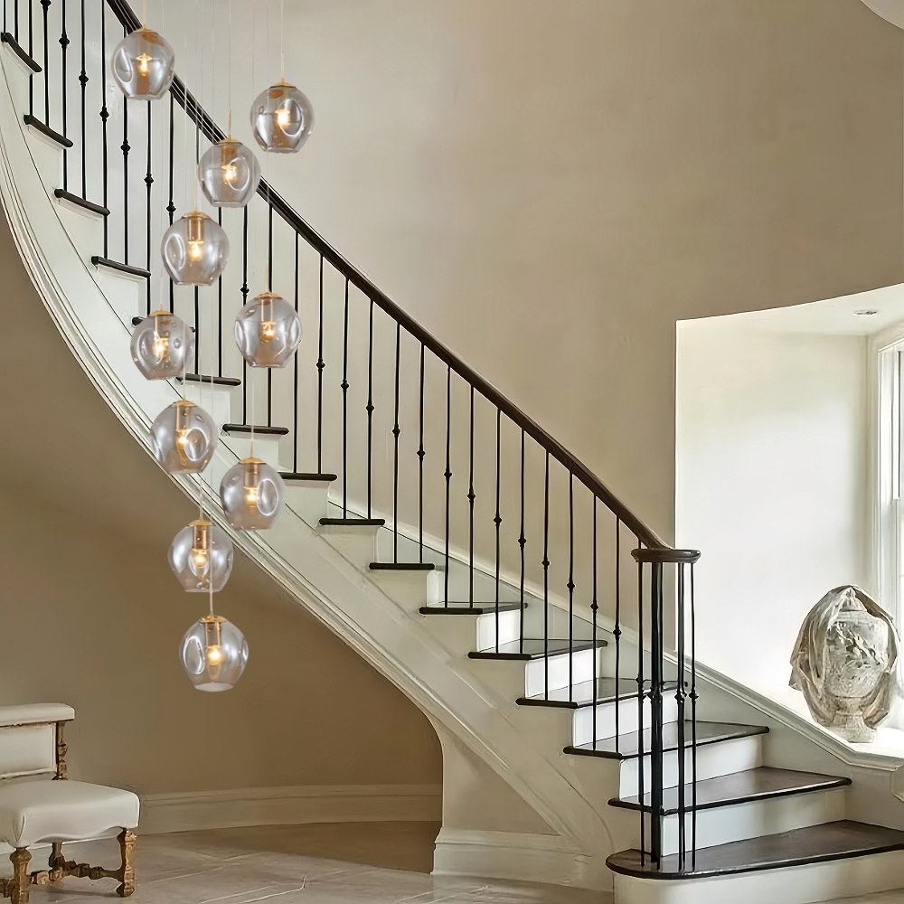Nordic Modern Minimalist Staircase Duplex Villa Glass Meteor Pendant Light