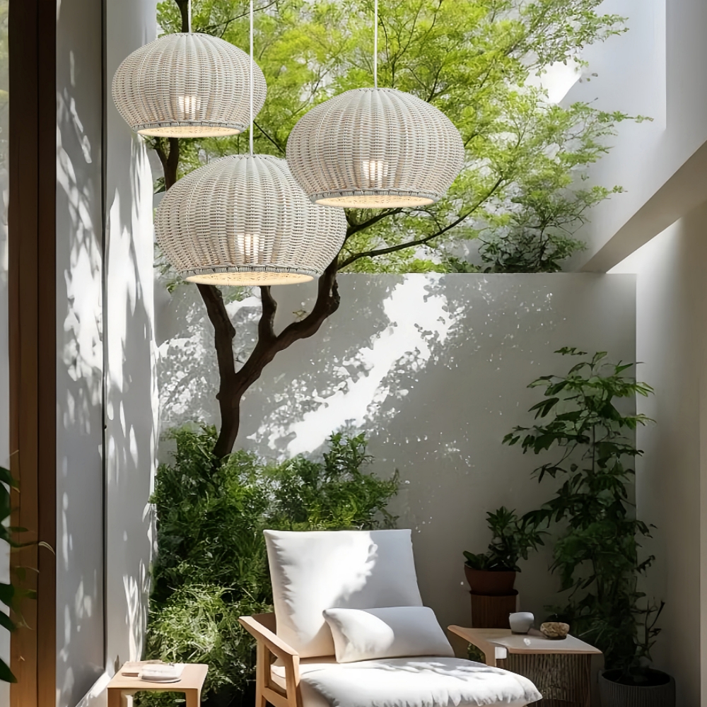 Outdoor Chandelier Waterproof Balcony Rattan Pendant Light Rain-proof Pavilion Corridor Lamp