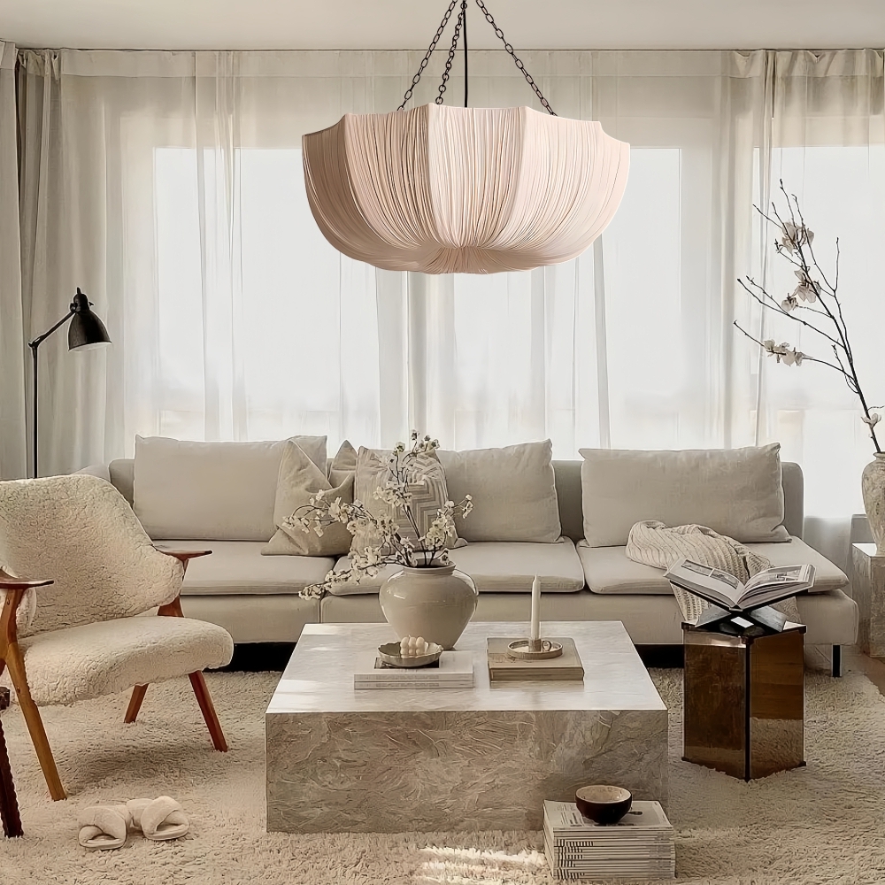 Japanese Retro Wabi-Sabi Style Fabric Pendant Light Living Room Bedroom Lighting Fixtures