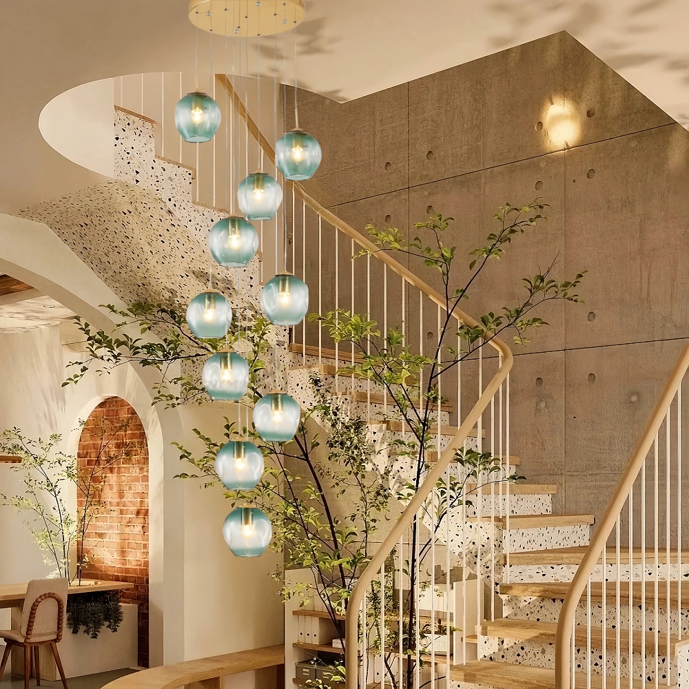 Nordic Modern Minimalist Staircase Duplex Villa Glass Meteor Pendant Light