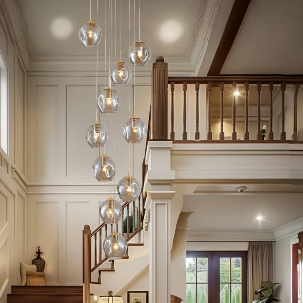 Nordic Modern Minimalist Staircase Duplex Villa Glass Meteor Pendant Light