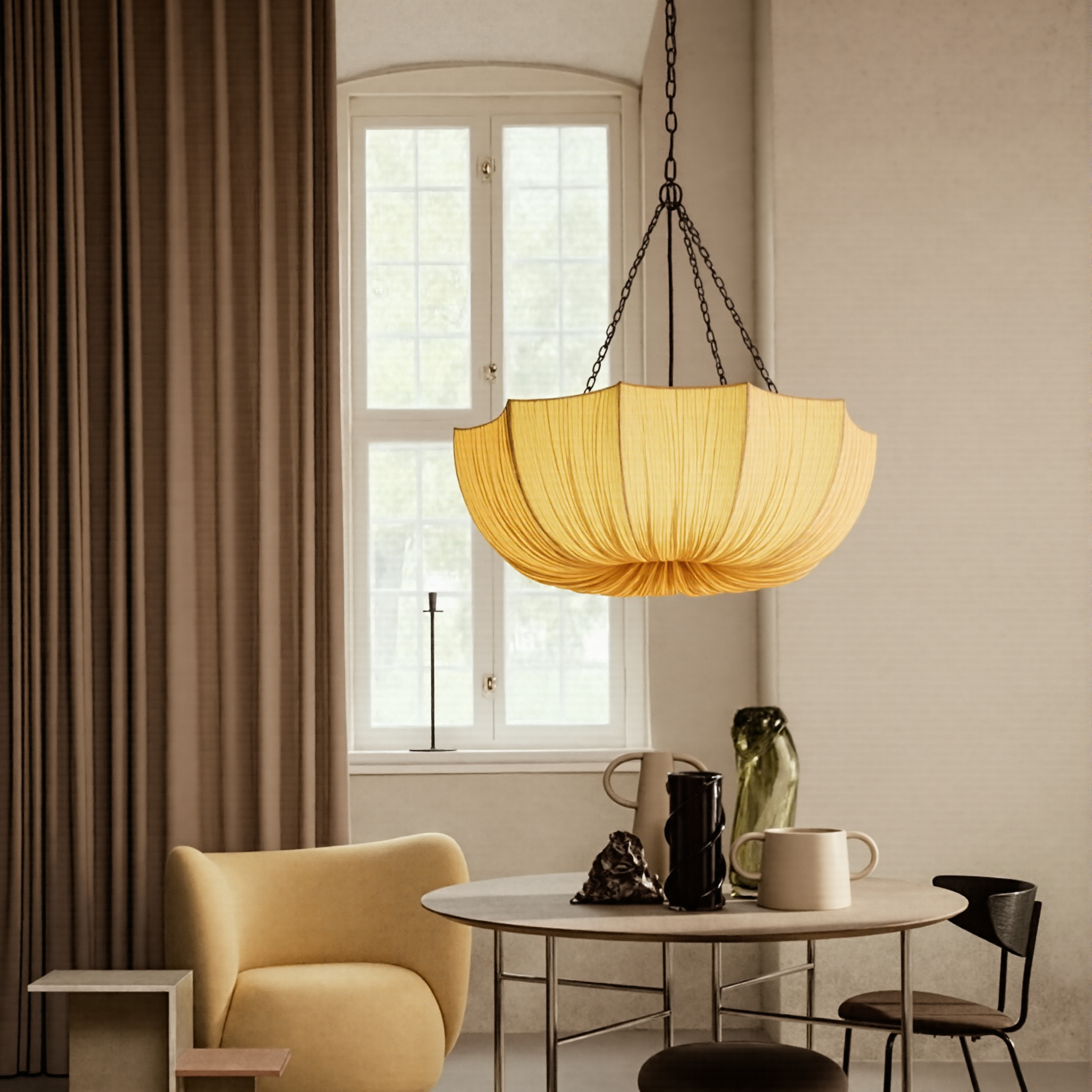 Wabi-Sabi Fabric Pendant Light Living Room Bedroom Lighting Fixtures