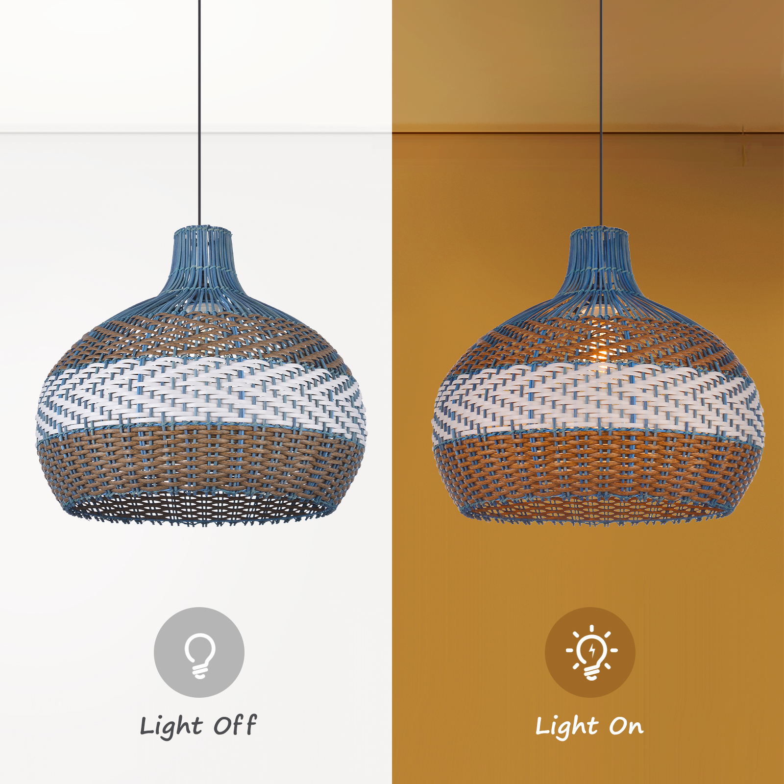 Classic Rattan Pendant Light for Kitchen Island Handwoven Boho Decor