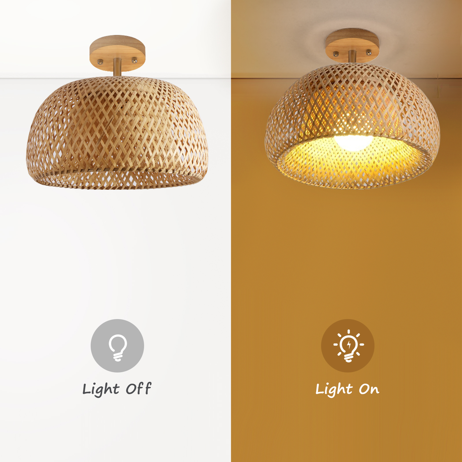 Handwoven Bamboo Ceiling Light Shade Flush Mount Lamp