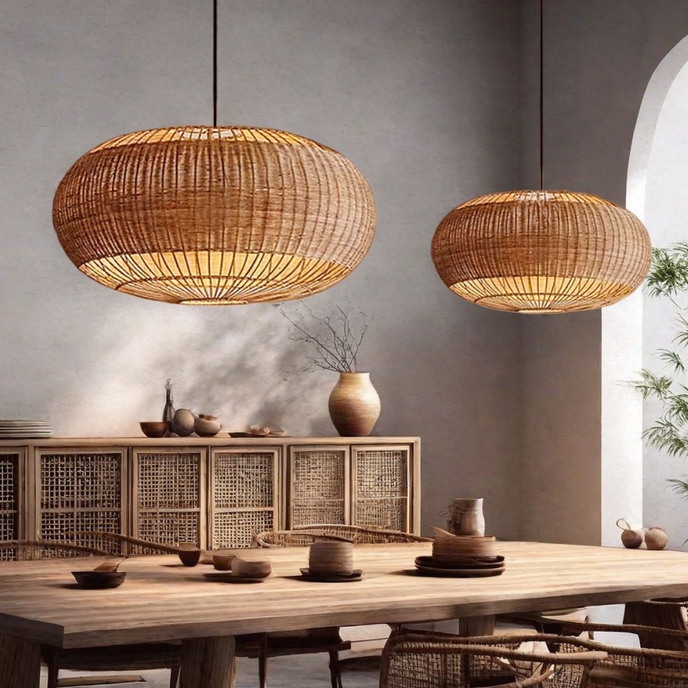 Vintage Japanese Wabi-Sabi Style Rattan Pendant Light