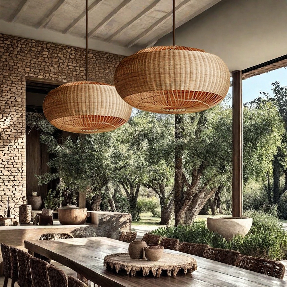 Vintage Japanese Wabi-Sabi Style Rattan Pendant Light