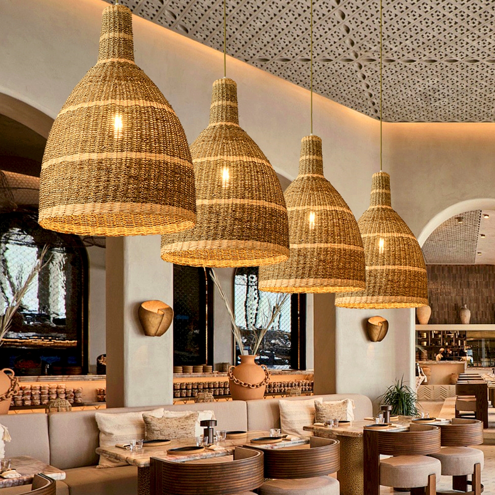 Japanese Style Wabi-sabi Rattan Hanging Chandelier Restaurant Pendant Light