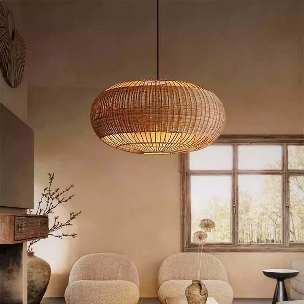 Vintage Japanese Wabi-Sabi Style Rattan Pendant Light