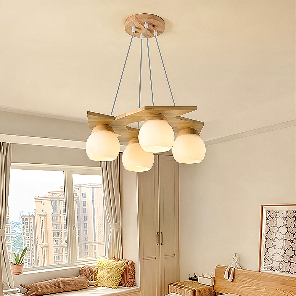 Nordic Creative Personalized Solid Wood Windmill Shaped Pendant Light