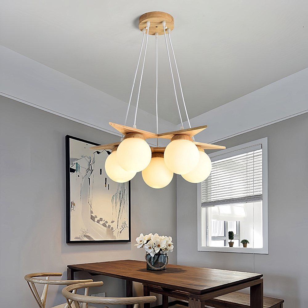 Nordic Creative Personalized Solid Wood Windmill Shaped Pendant Light