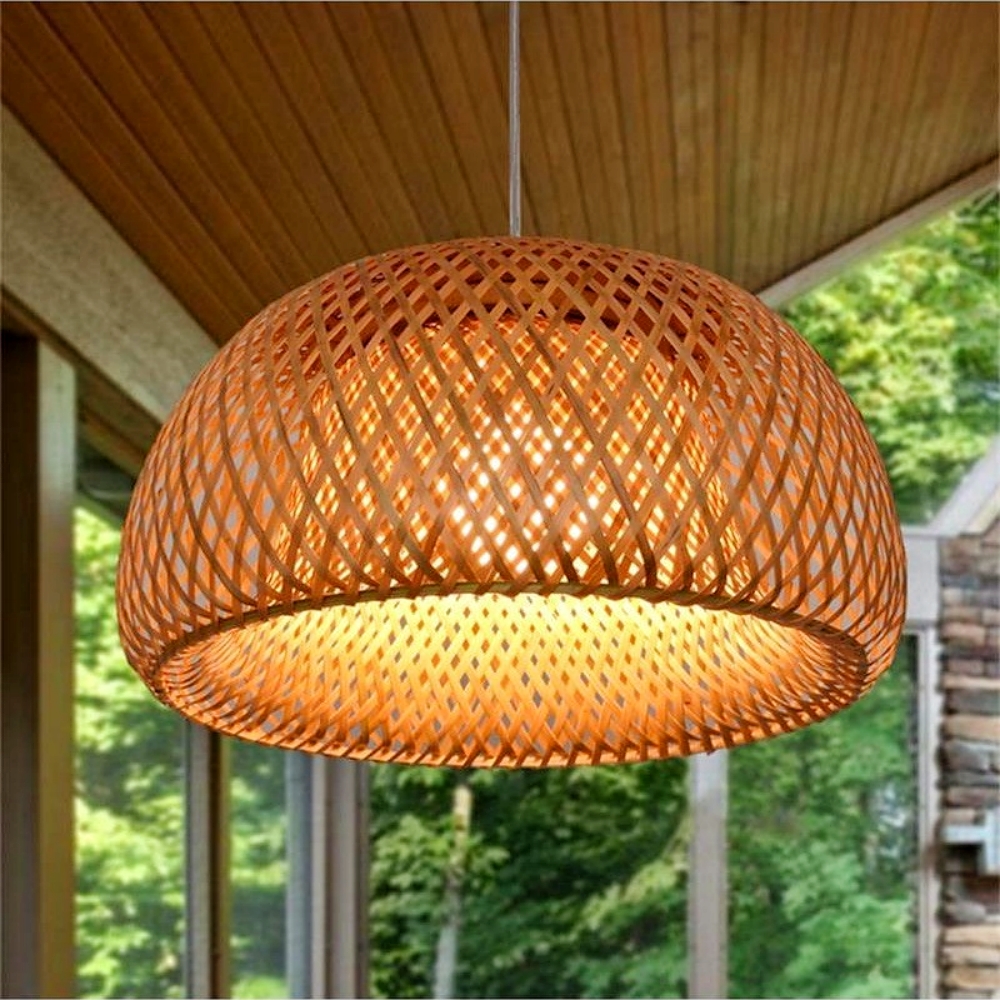 Rural Style Handmade Woven Double-Layer Bamboo Pendant Light And Ceiling Light