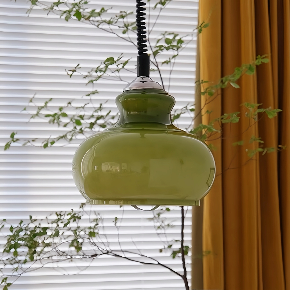 French Retro Cream Style Gourd Shaped Glass Art Pendant Light