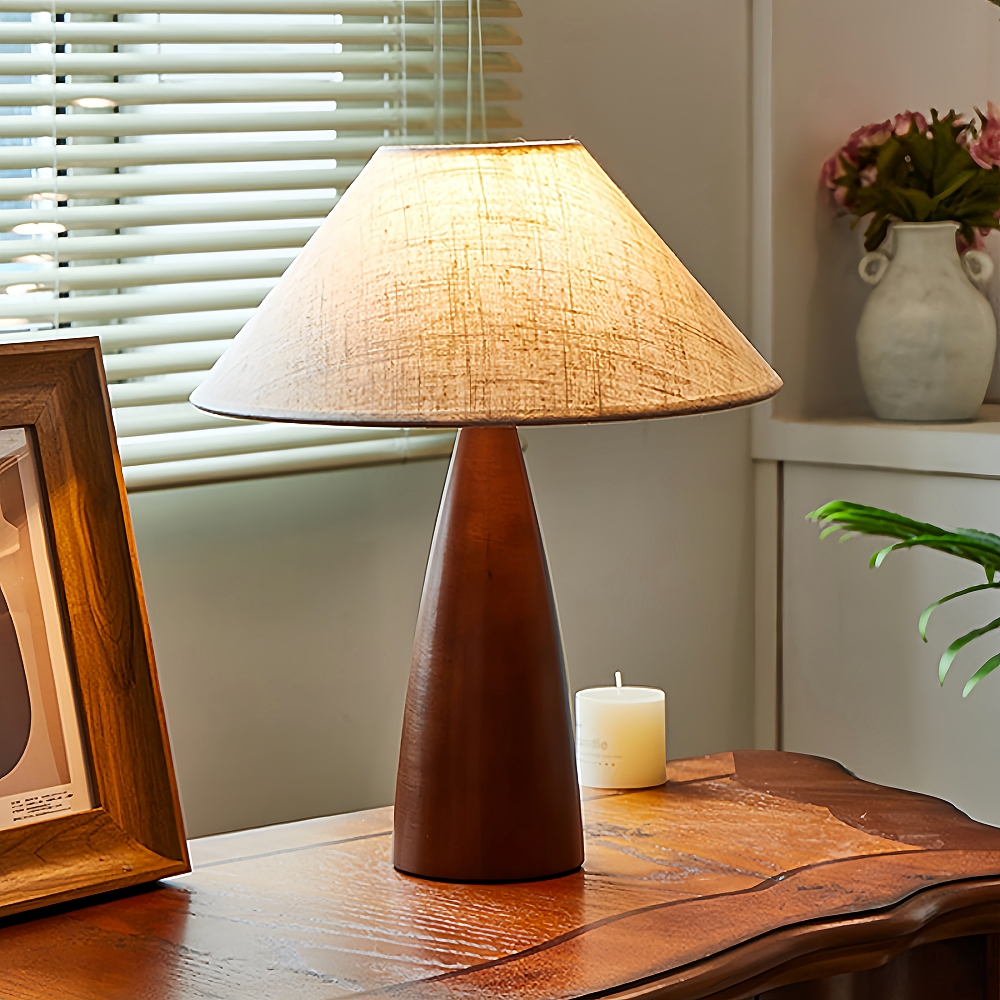 Wabi Sabi Style Retro Solid Wood Fabric High-End Desk Lamp