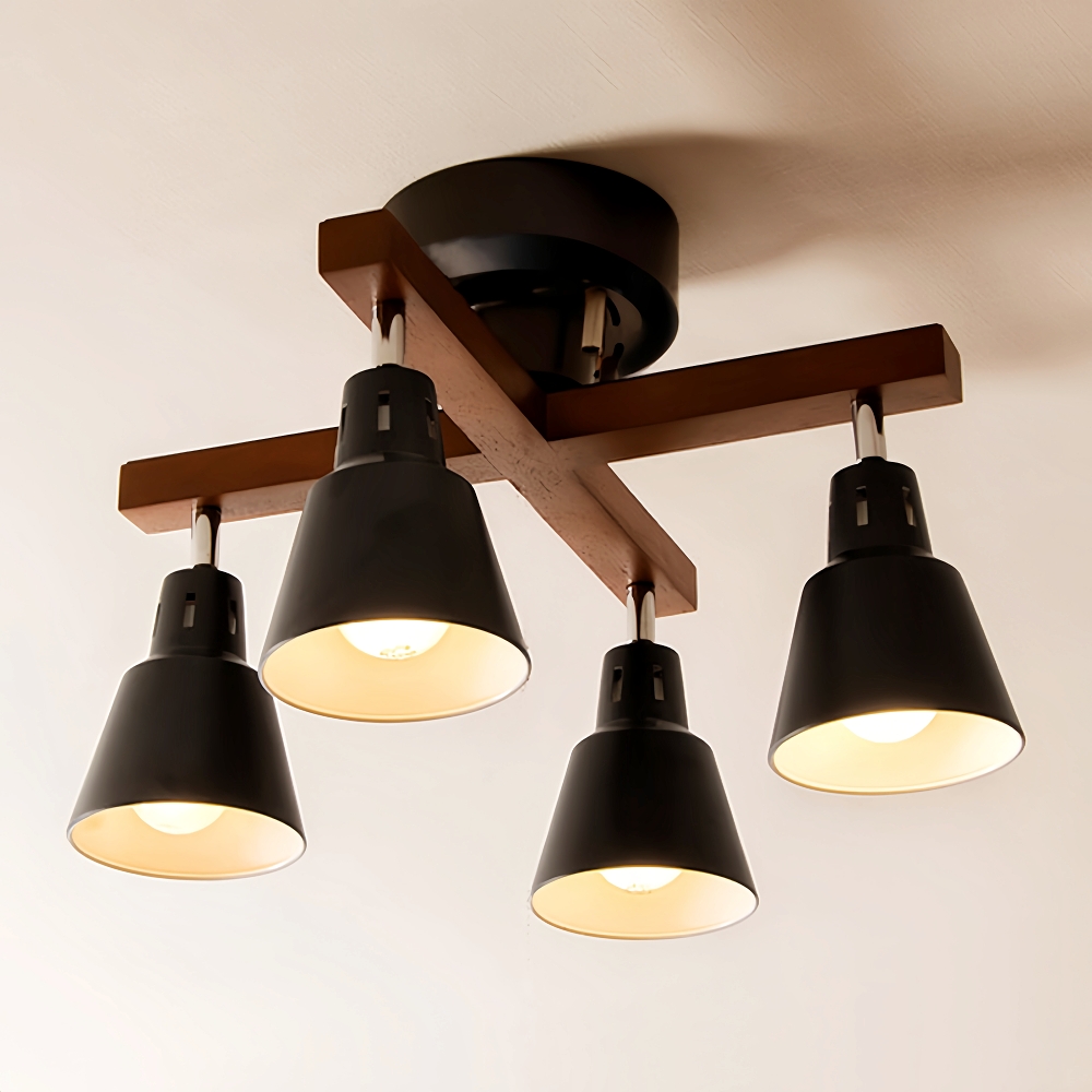 Japanese Style Solid Wood Track Multi Head Ceiling Light
