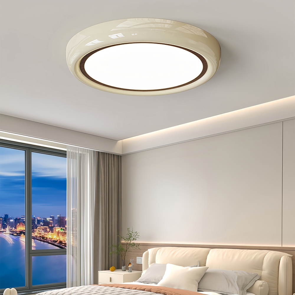 French Cream Style Minimalist Bedroom Ceiling Light Circular White Retro Light