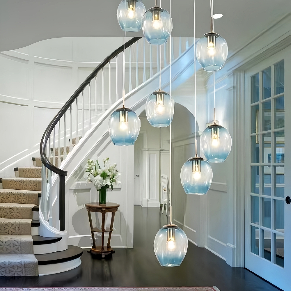 Nordic Modern Minimalist Staircase Duplex Villa Glass Meteor Pendant Light