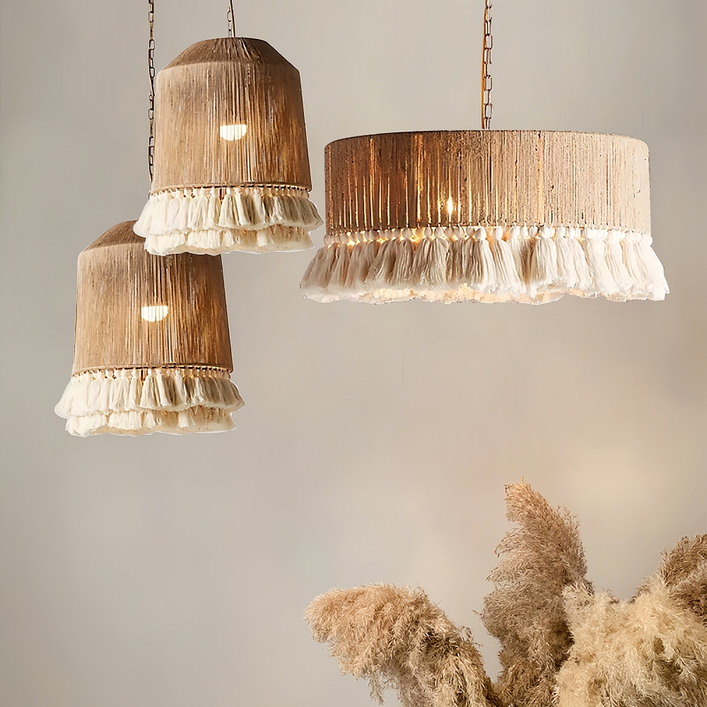  Bohemian Retro Hemp Rope Tassel Pendant Light Creative Bedroom Master Light