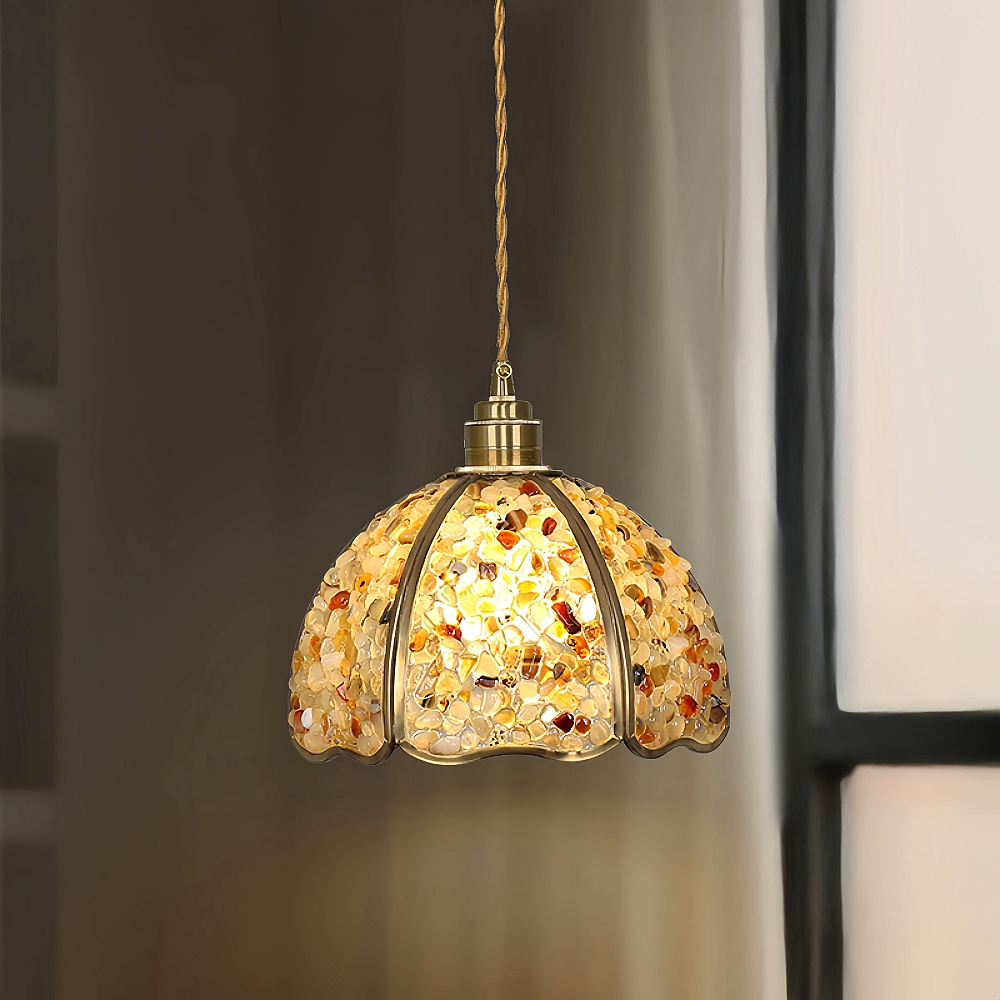 American Style Copper Natural Crystal Chandelier Hallway Foyer Balcony Pendant Light