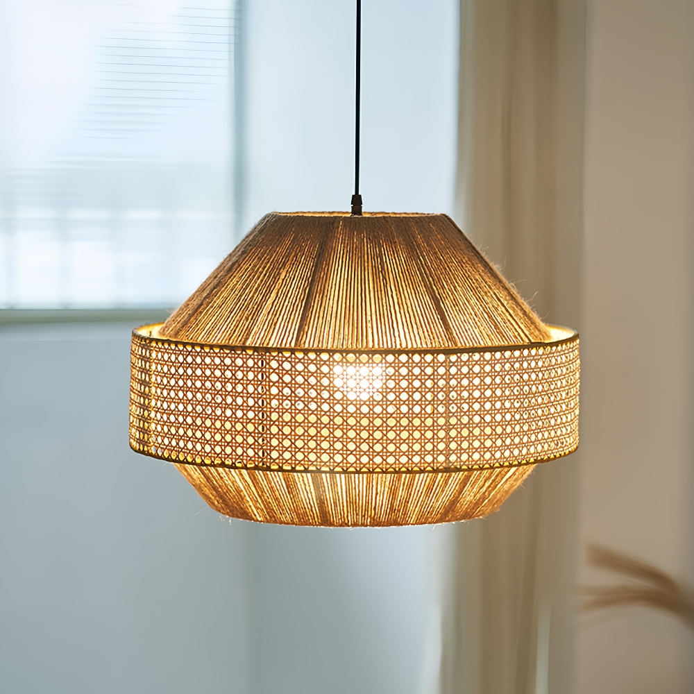 Japanese Wabi Sabi Style Retro Hemp Rope Rattan Woven Pendant Light