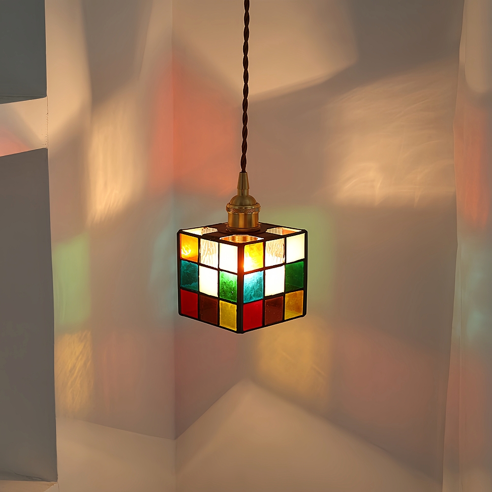 Nordic Creative Rubik’s Cube Small Glass Chandelier For Kitchen Island