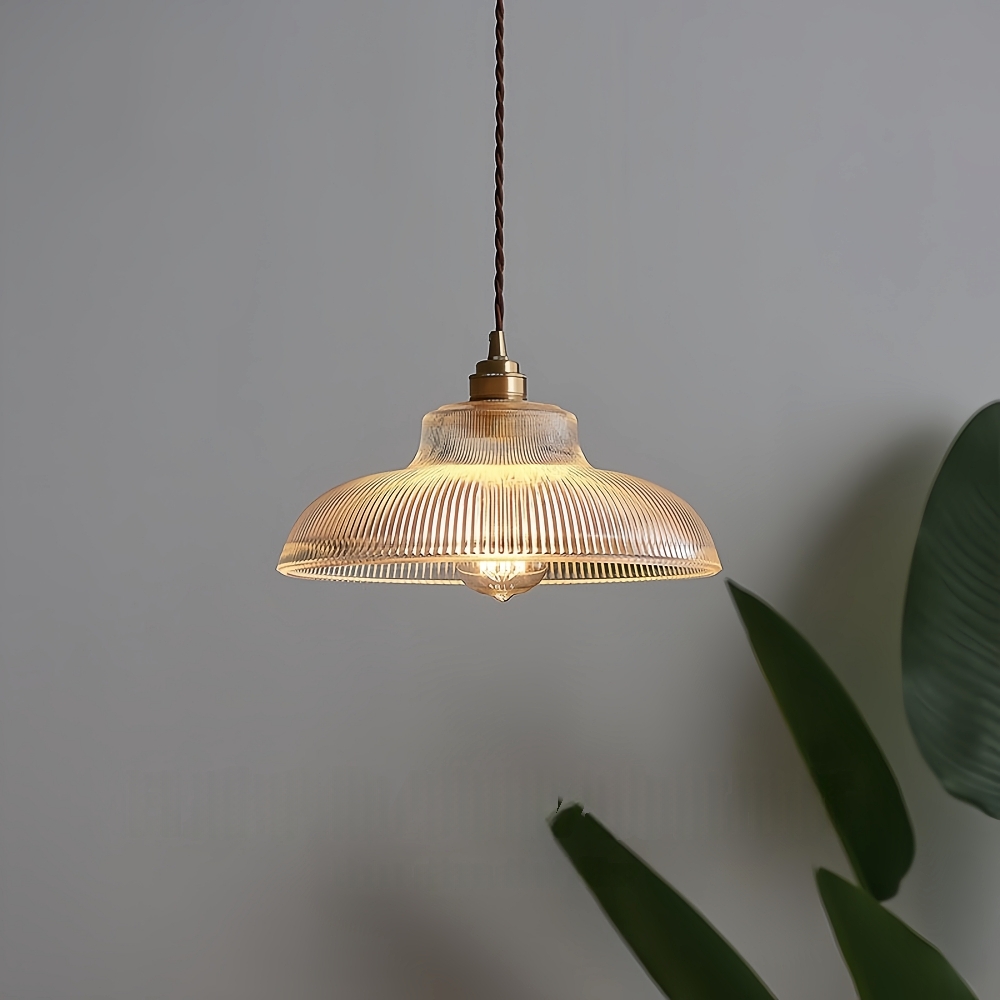 Japanese Retro Brass Glass Green Transparent Pendant Light