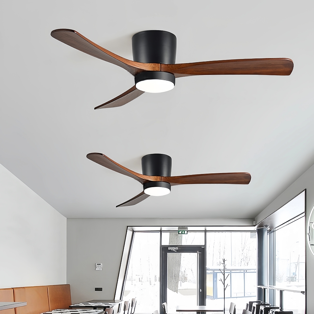 Nordic Style Solid Wood Ceiling Fan Light Variable Frequency Adjustable Speed Living Room Light