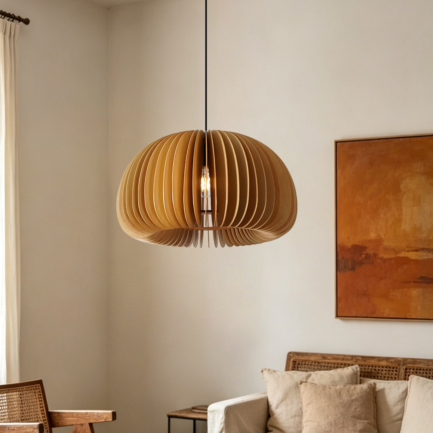 Restaurant Lamps Nordic Solid Wooden Pendant Light Pumpkin Chandelier