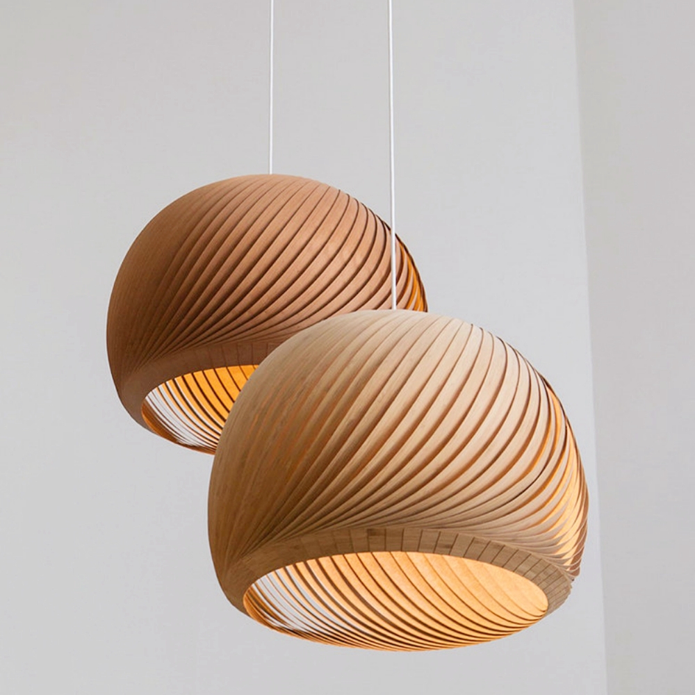 Spiral Wood Veneer Dome Pendant Light