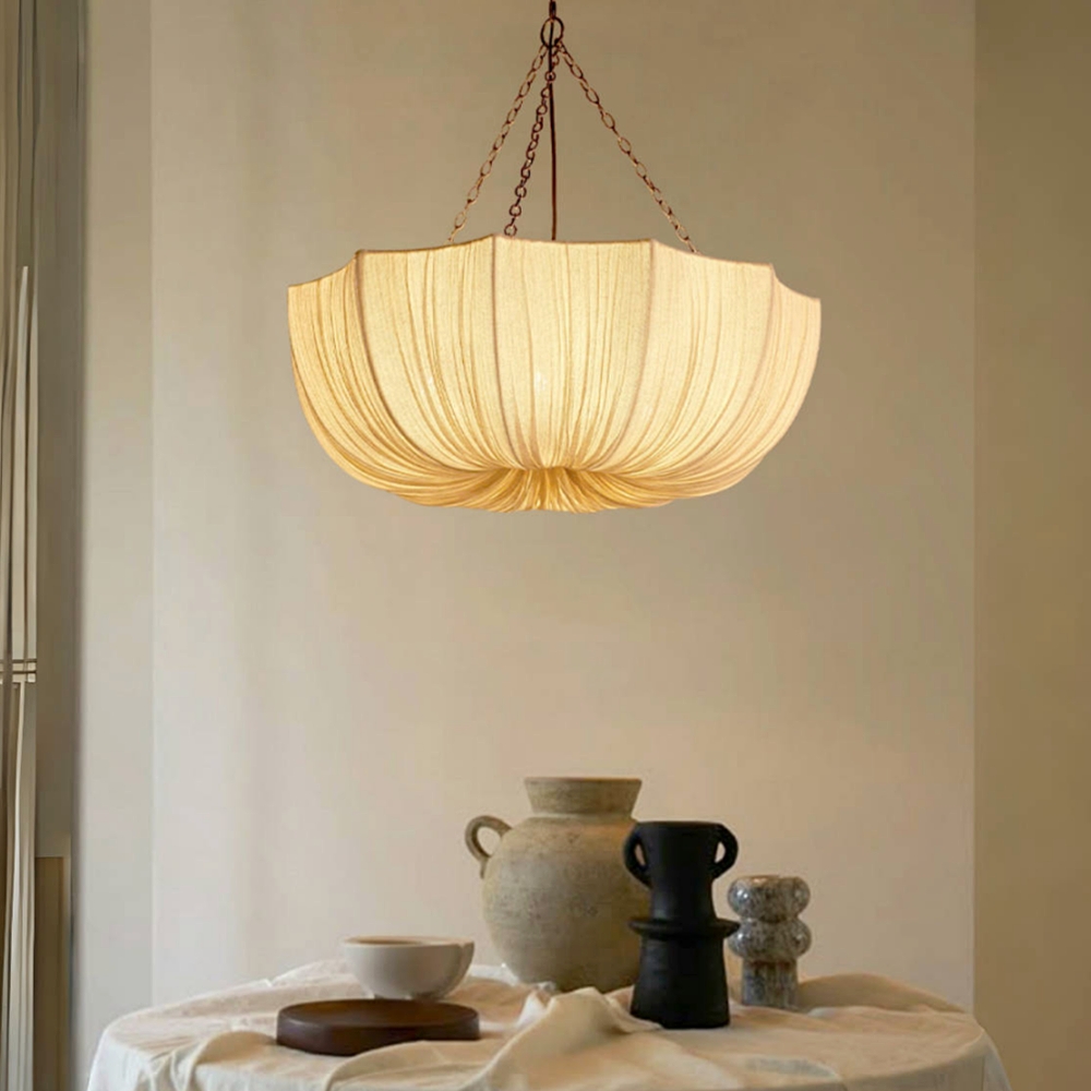 Japanese Retro Wabi-Sabi Style Fabric Pendant Light Living Room Bedroom Lighting Fixtures