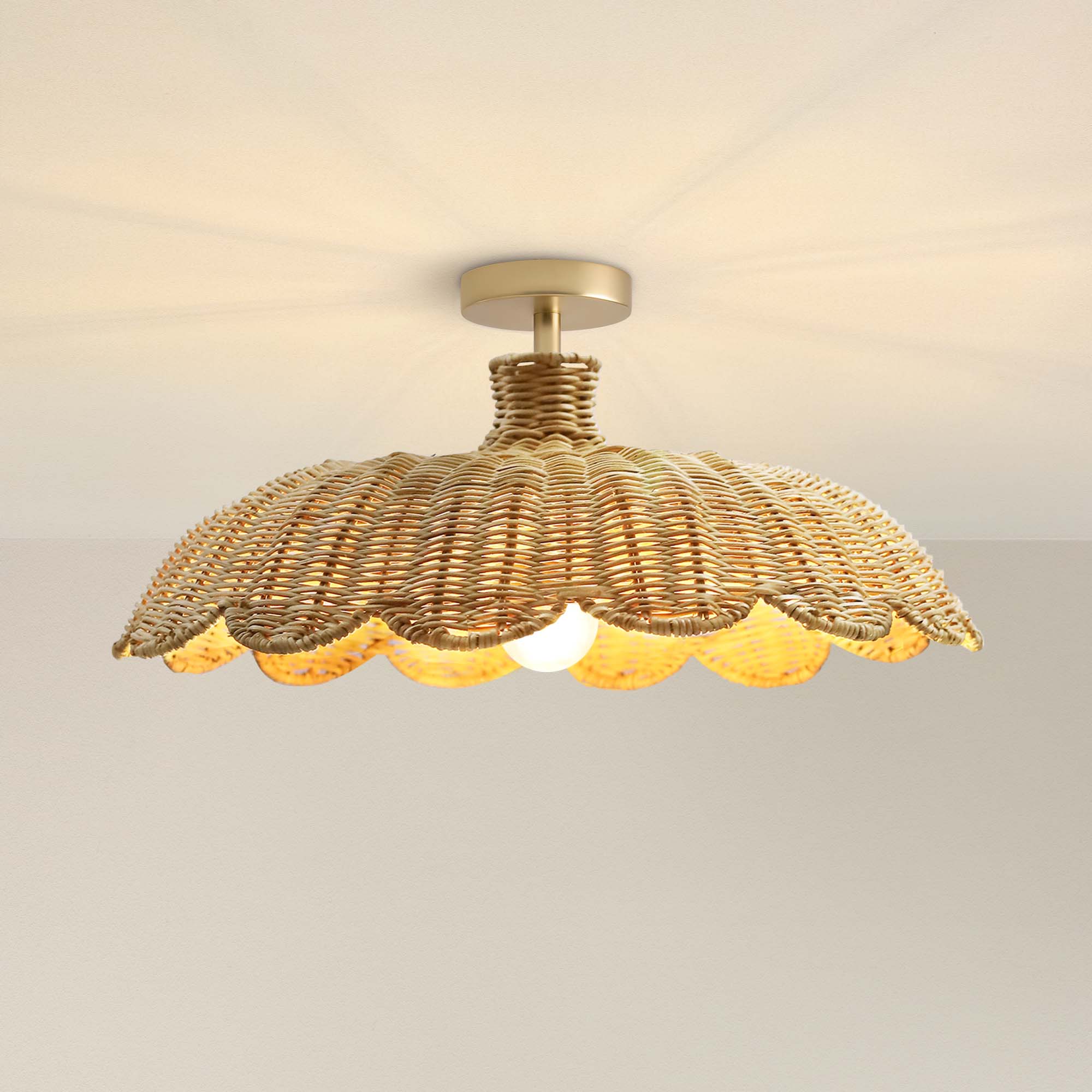 Boho Rattan Flush Mount Ceiling Light for Bedroom Hallway